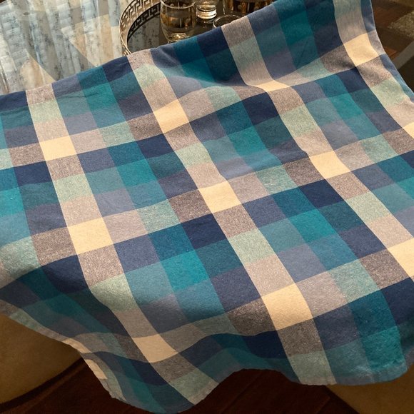 Country Living Vintage Cotton Large Blue Check Tablecloth  96" x 57" - Picture 5 of 7